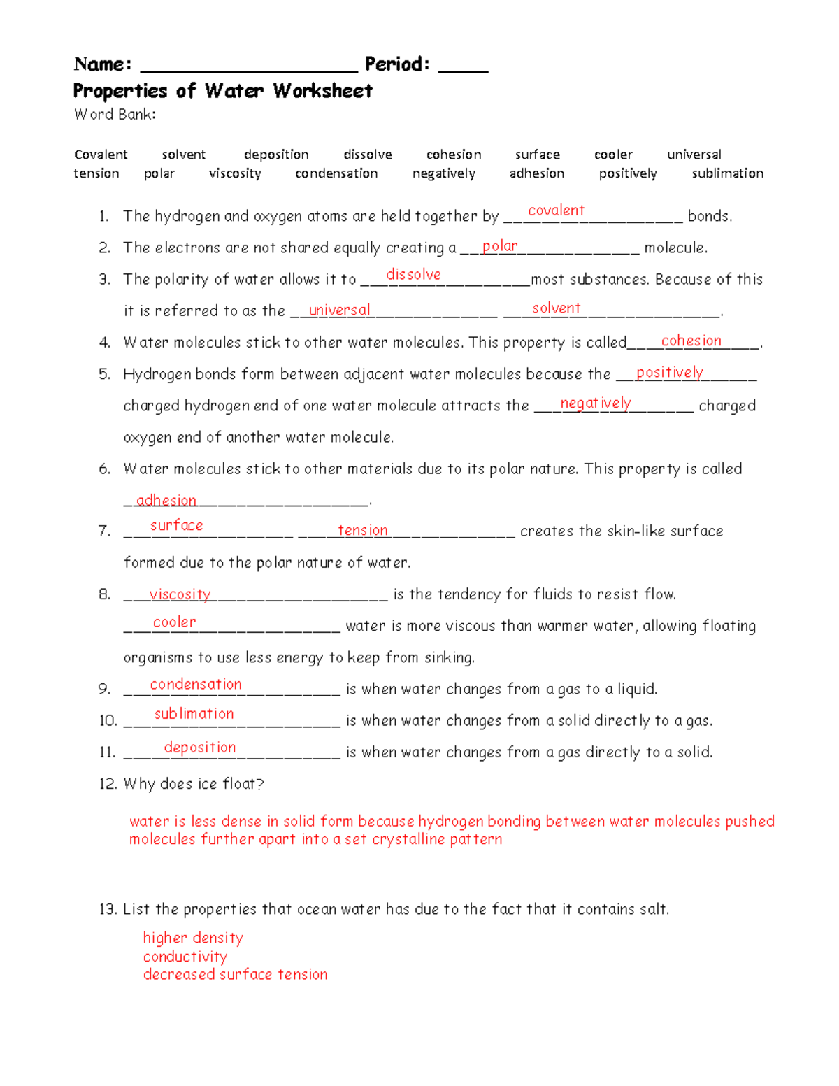Properties Of Water Worksheet KEY Name Period Properties Of Water Studocu Properties Of Water Worksheet KEY Name Period Properties Of Water Studocu