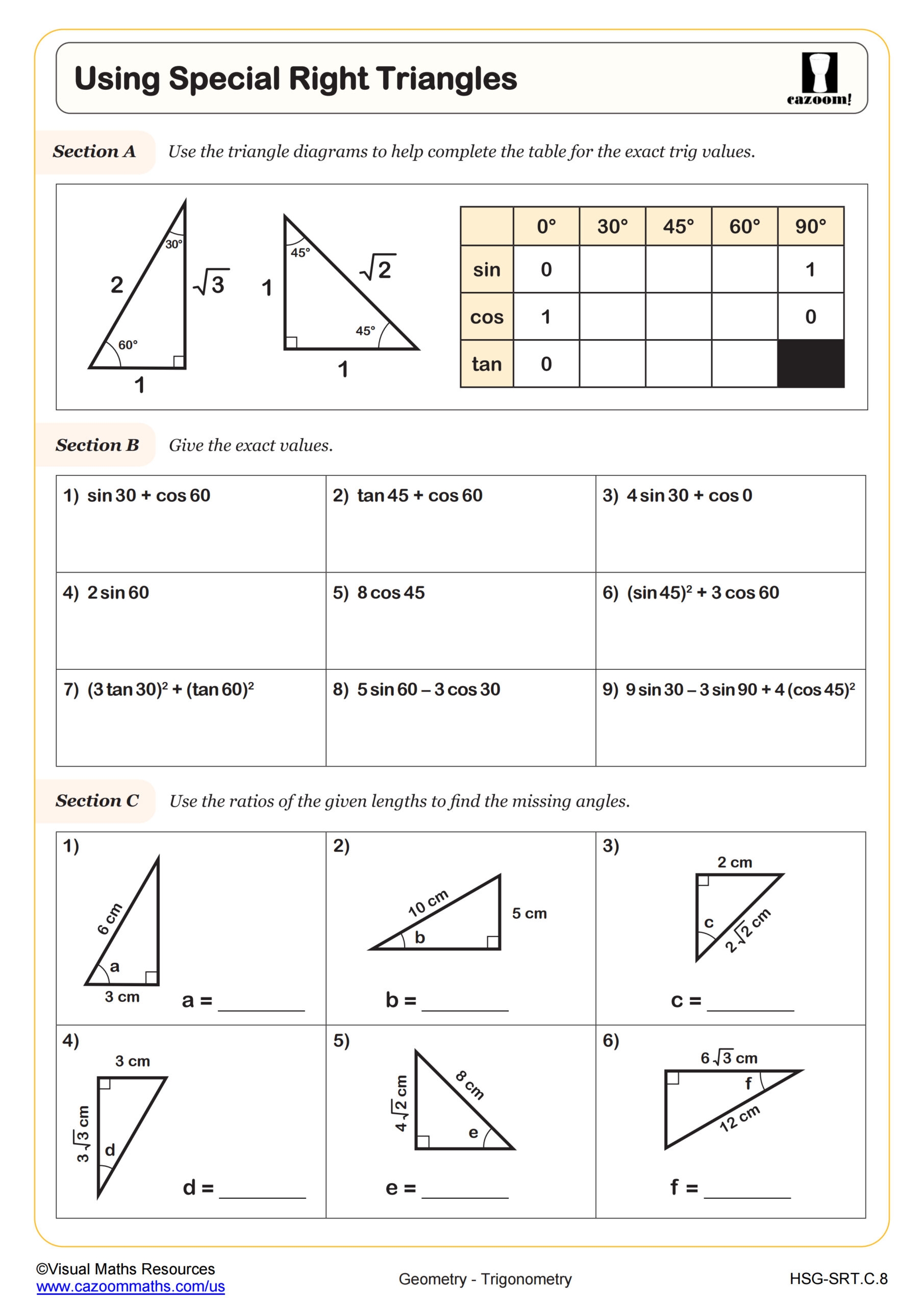 Proving Values Of Special Right Triangles Worksheet Algebra II PDF Worksheets Cazoom Math Proving Values Of Special Right Triangles Worksheet Algebra II PDF Worksheets Cazoom Math