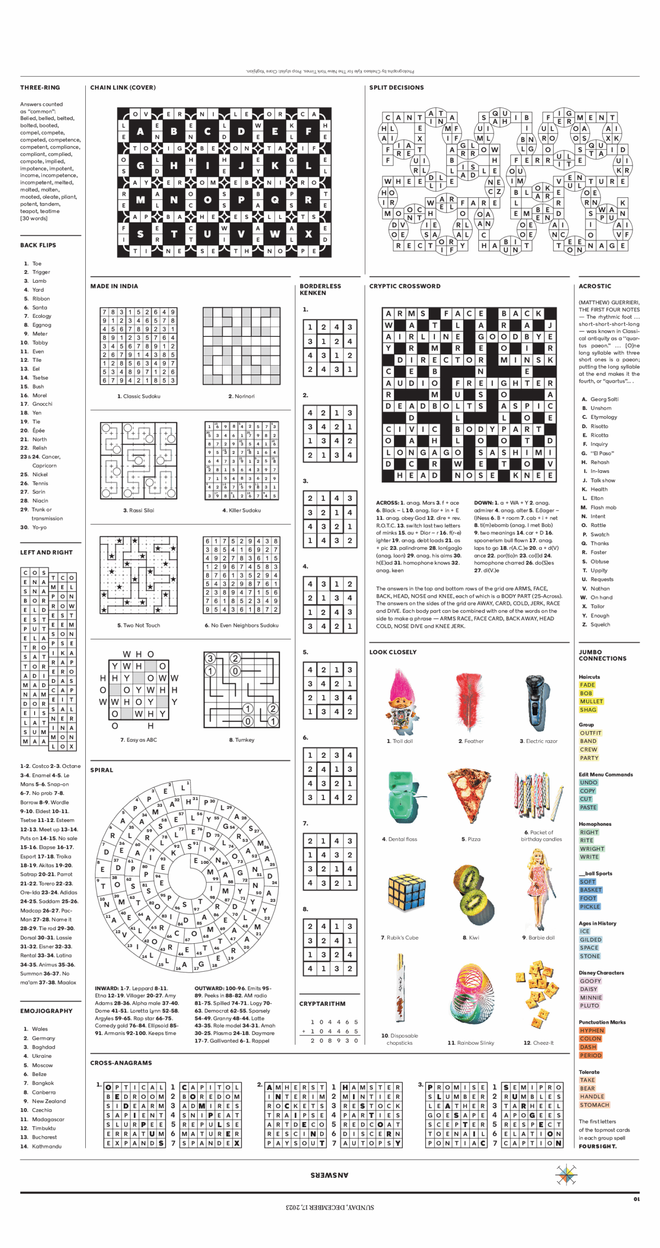 Puzzle Mania 2023 Answer Key The New York Times