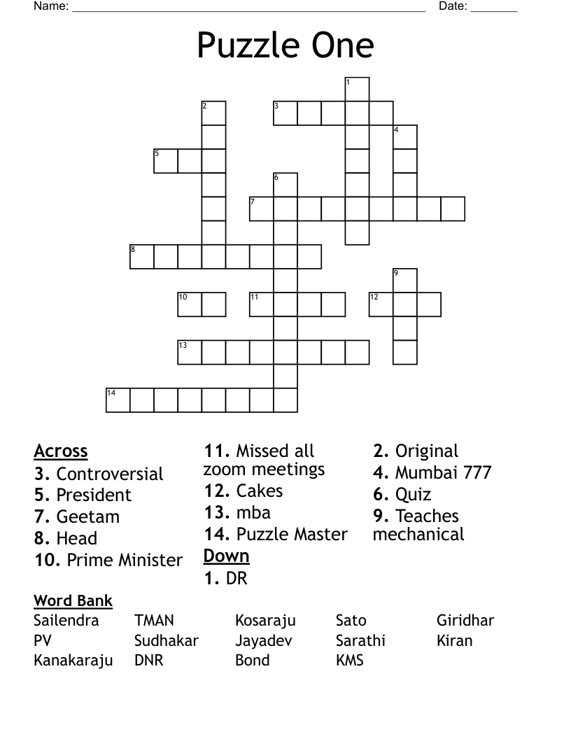 Puzzle One Crossword WordMint Puzzle One Crossword WordMint