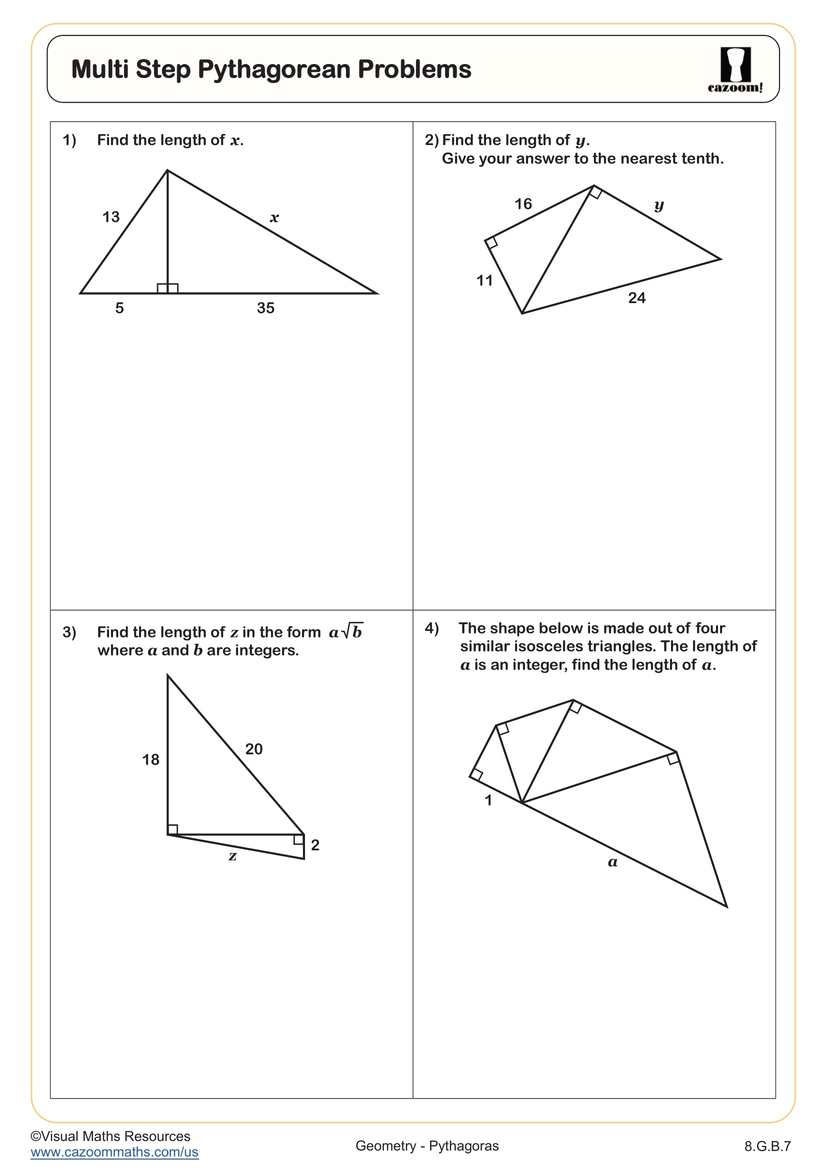 Pythagorean Theorem Calculating The Hypotenuse Worksheet PDF Printable Geometry Worksheet Cazoom Math Pythagorean Theorem Calculating The Hypotenuse Worksheet PDF Printable Geometry Worksheet Cazoom Math