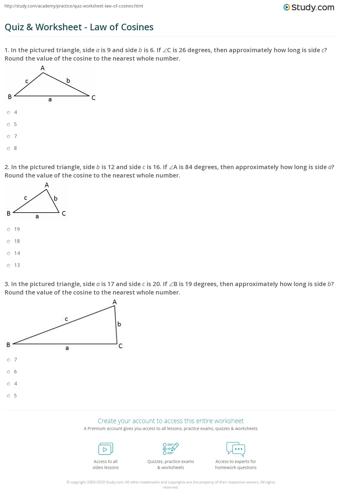 law of cosines worksheet law of cosines worksheet