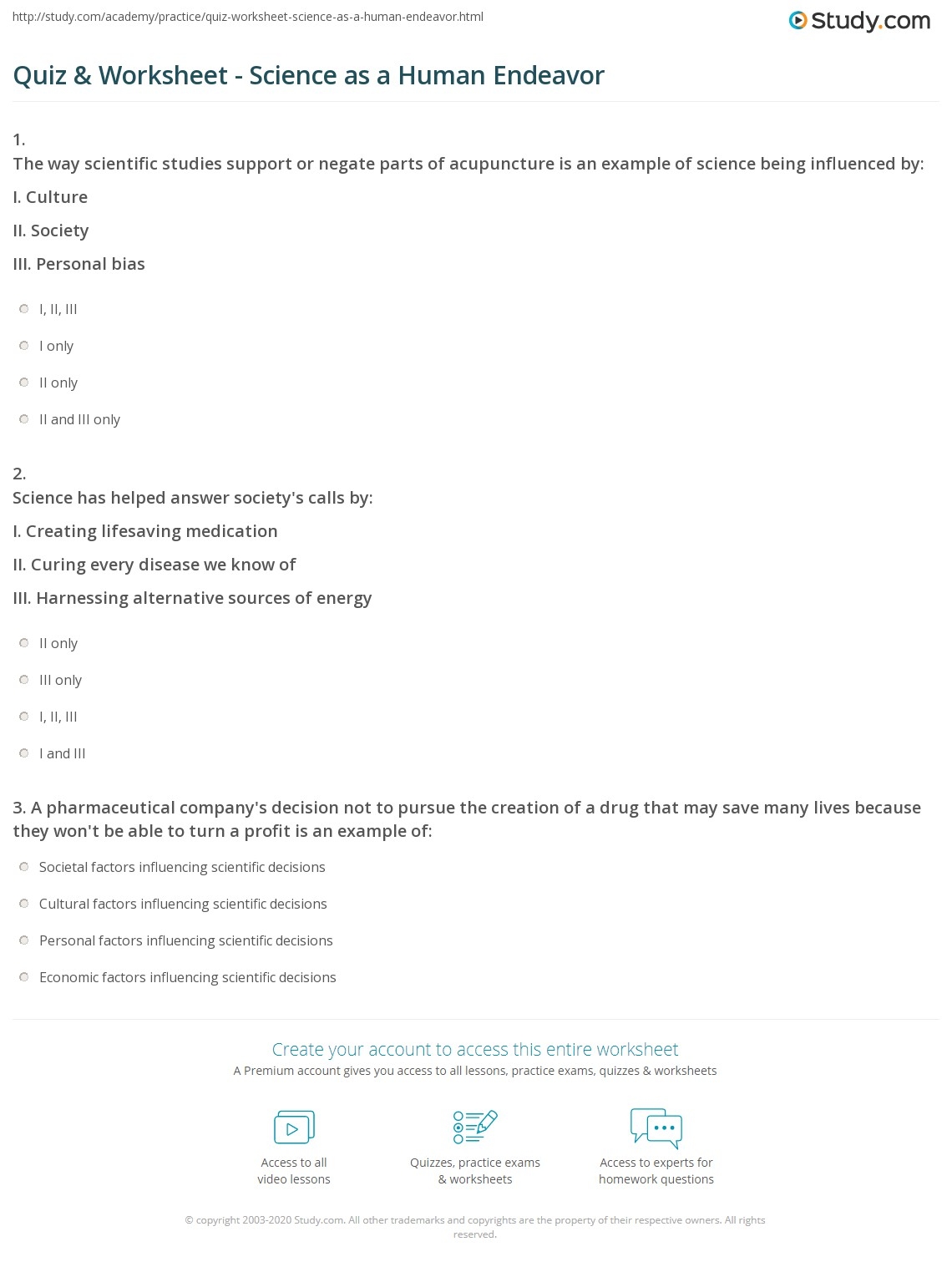 Quiz Worksheet Science As A Human Endeavor Study Quiz Worksheet Science As A Human Endeavor Study
