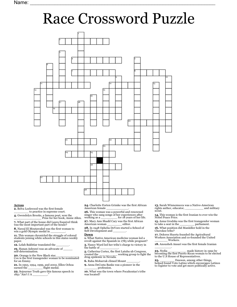 Race Crossword Puzzle WordMint