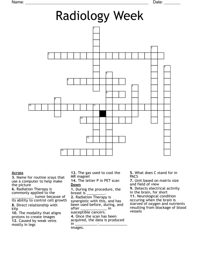 Radiology Week Crossword WordMint