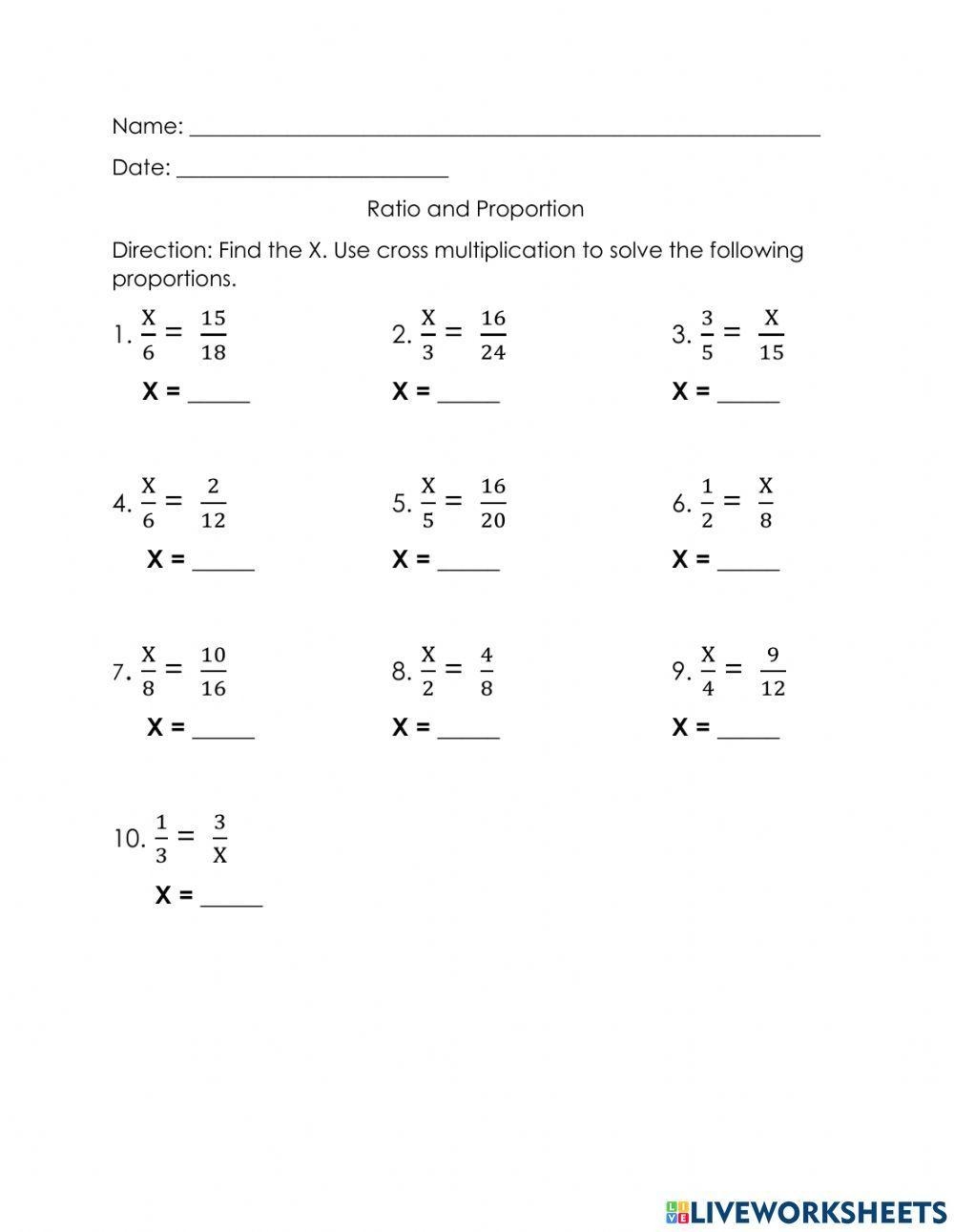 ratio and proportion worksheet ratio and proportion worksheet