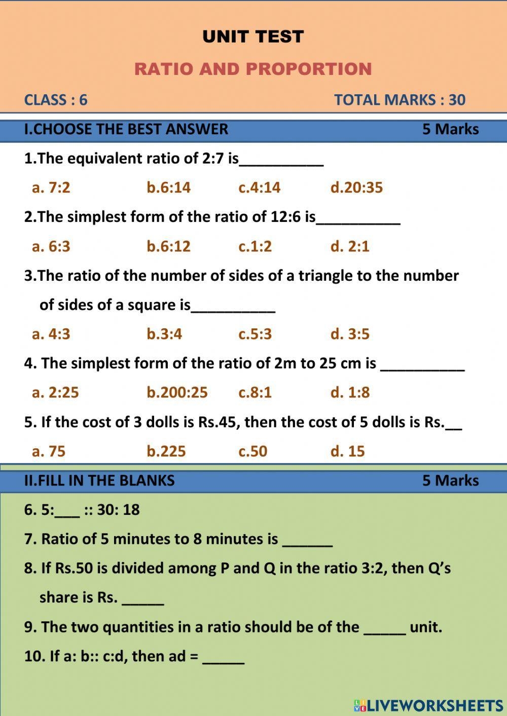Ratio And Proportion Worksheet For Grade 6 Live Worksheets Worksheets Library Ratio And Proportion Worksheet For Grade 6 Live Worksheets Worksheets Library