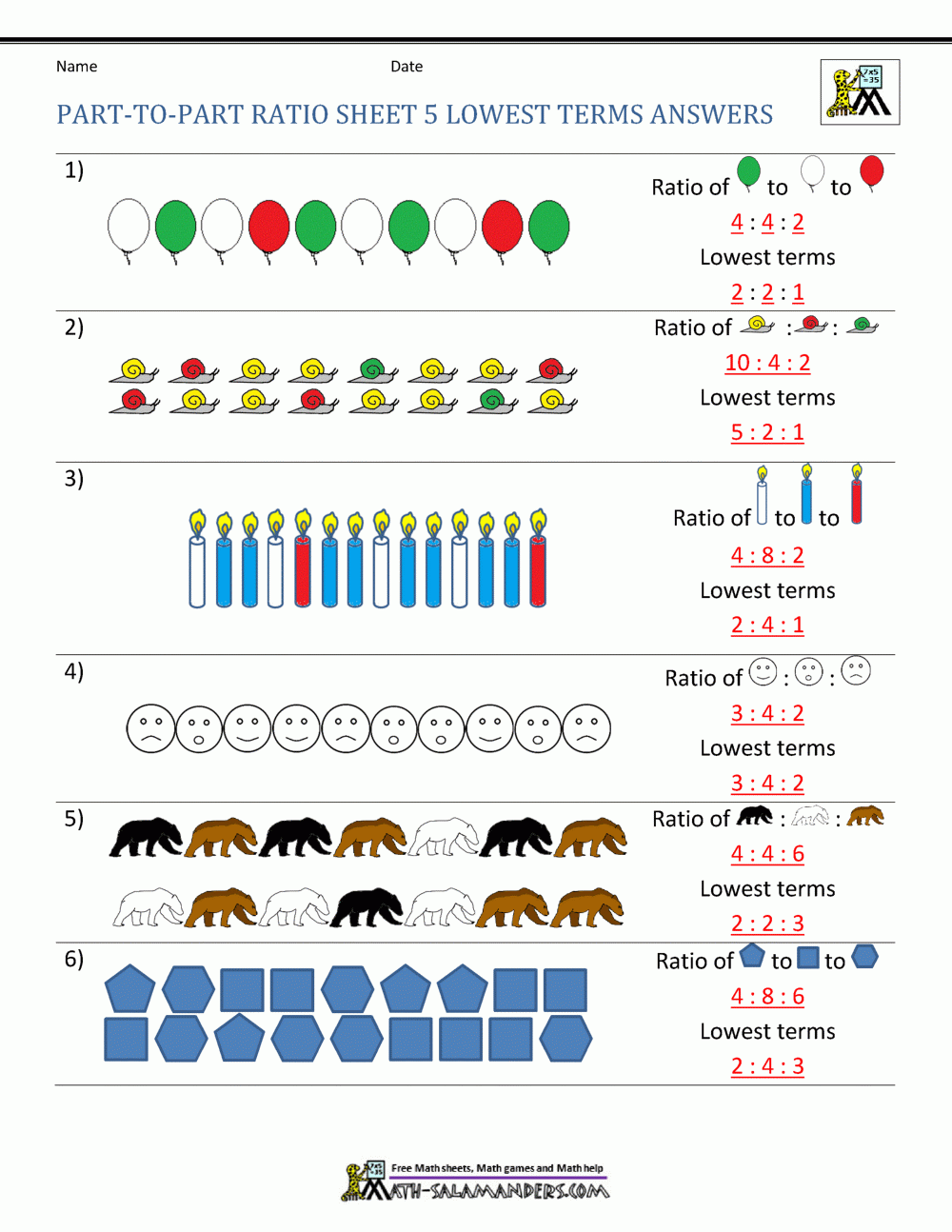 Ratio Part To Part Worksheet Ratio Part To Part Worksheet