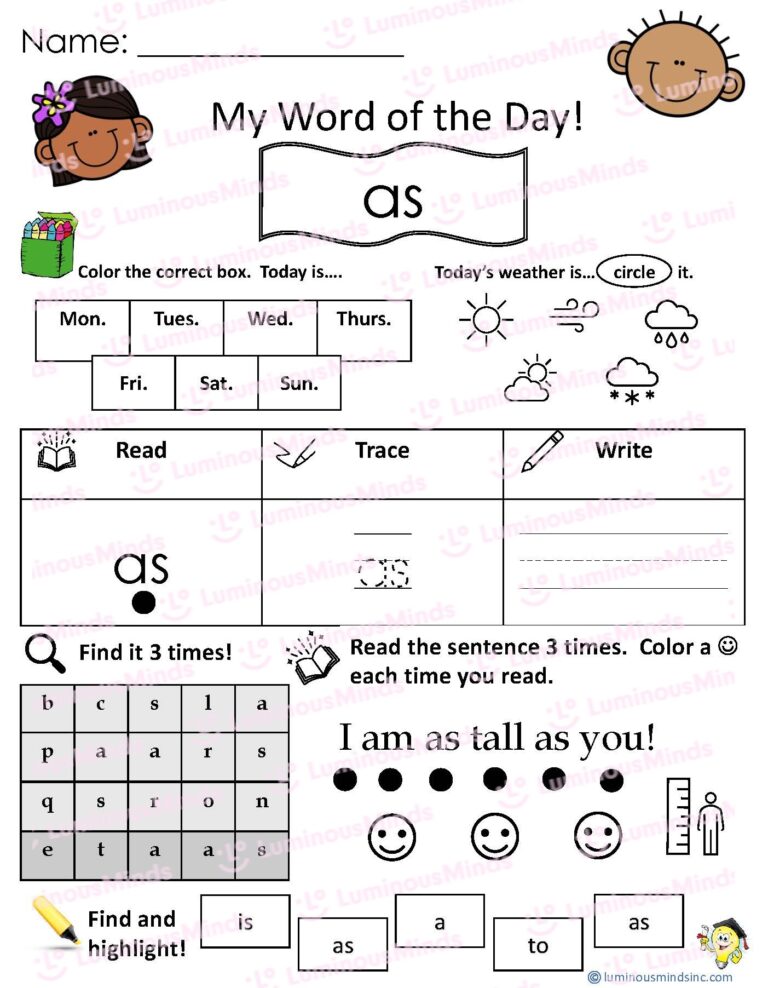 Reading Comprehension Worksheets My Word Of The Day As