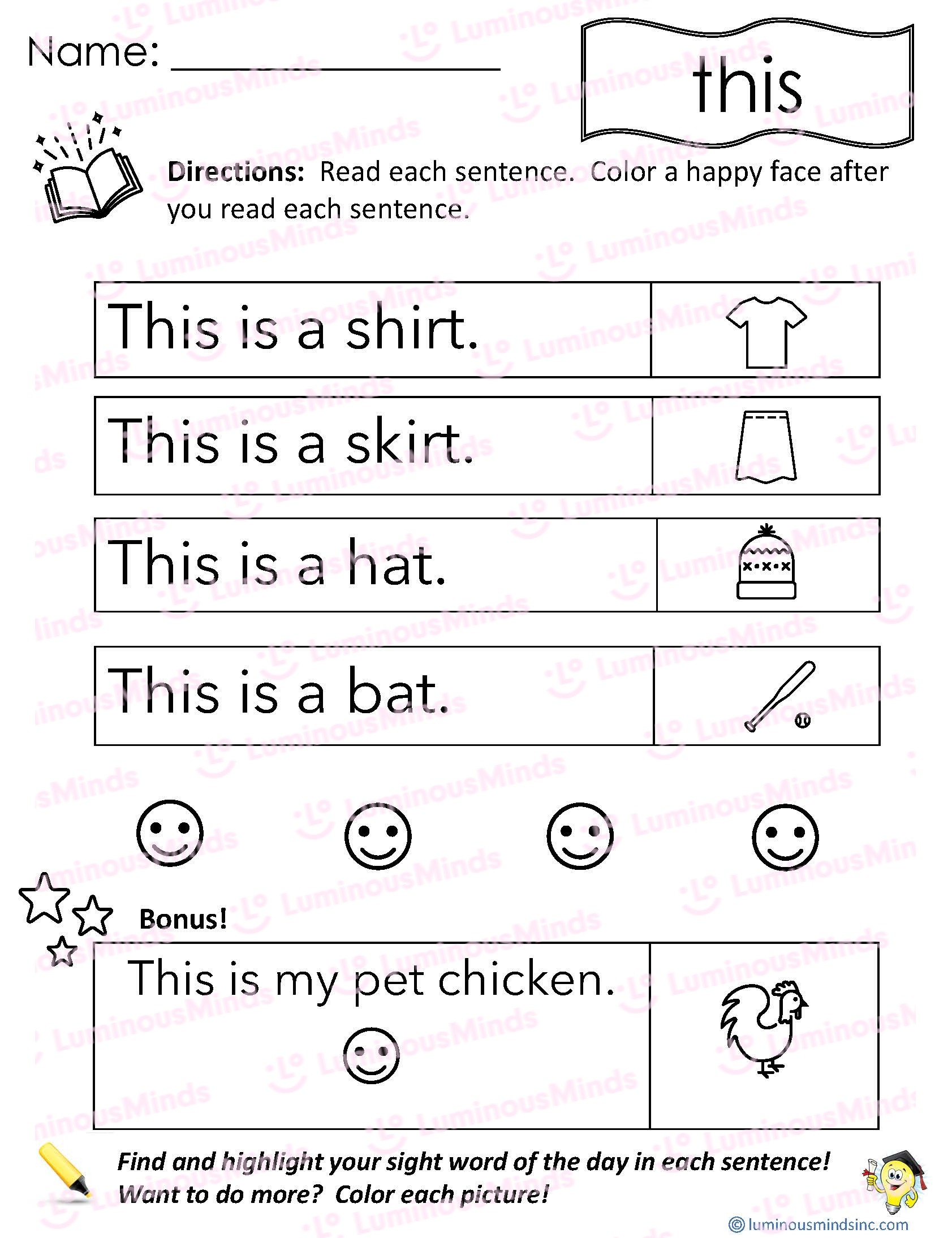 Reading Comprehension Worksheets Reading With Sight Word This Reading Comprehension Worksheets Reading With Sight Word This