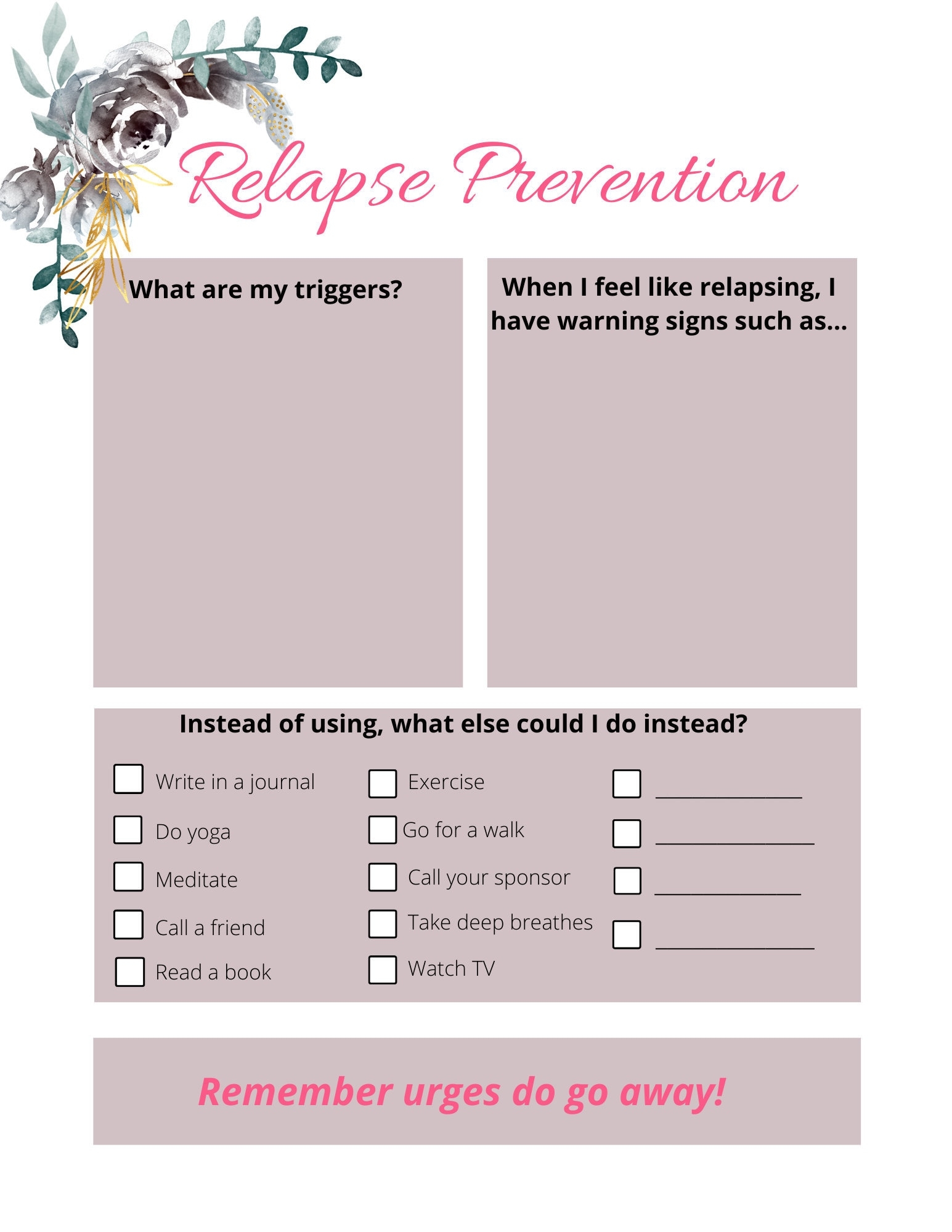 Relapse Prevention Plan Printable Etsy Relapse Prevention Plan Printable Etsy