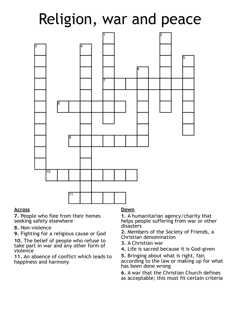 Religion War And Peace Crossword WordMint