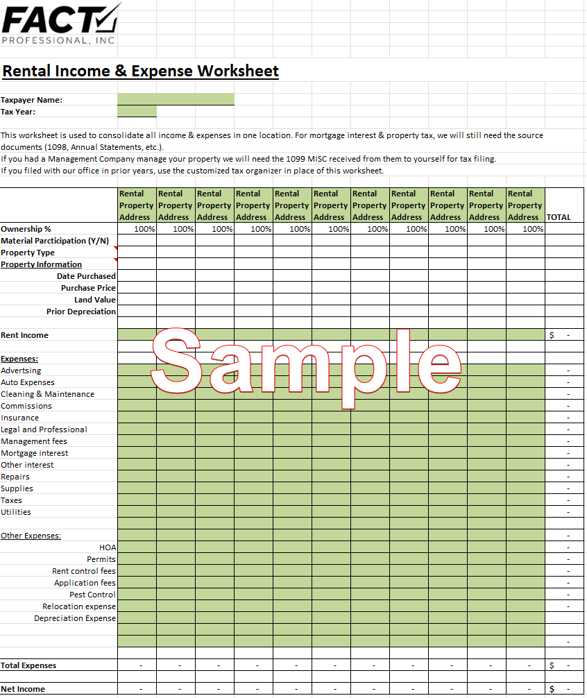 Rental Income And Expense Worksheet Fact Professional Rental Income And Expense Worksheet Fact Professional