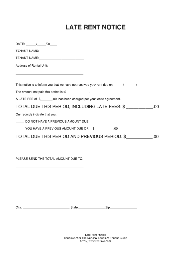 Rentlaw Late Rent Notice Form Fill Online Printable Fillable Blank PdfFiller