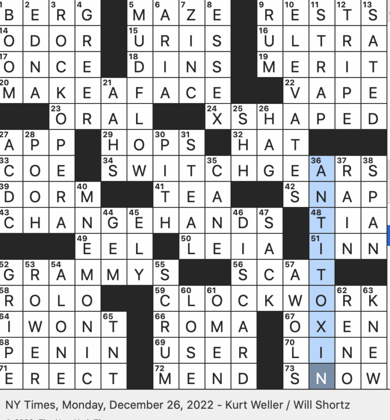 Rex Parker Does The NYT Crossword Puzzle Like Old fashioned Railroad Crossing Signs MON 12 26 22 Landslide Of Wet Sediment Princess Who Says Into The Garbage Chute Flyboy 97 5 Of