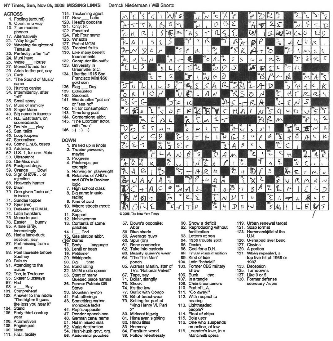 Rex Parker Does The NYT Crossword Puzzle SUNDAY Nov 5 2006 Derrick Niederman Rex Parker Does The NYT Crossword Puzzle SUNDAY Nov 5 2006 Derrick Niederman