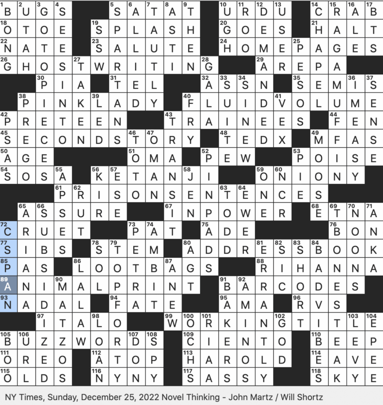 Rex Parker Does The NYT Crossword Puzzle Toluca Lucre SUN 12 25 22 Nickname Of Looney Tunes Animator Ben Hardaway Grilled Cornmeal Cake Popular In Latin America Purple crayon carrying Boy Of