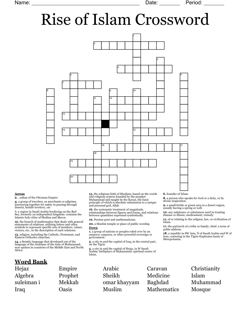 Rise Of Islam Crossword WordMint Rise Of Islam Crossword WordMint