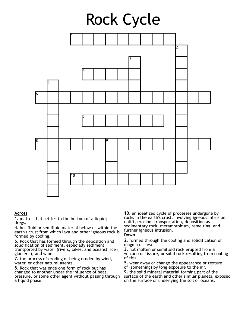 Rock Cycle Crossword WordMint