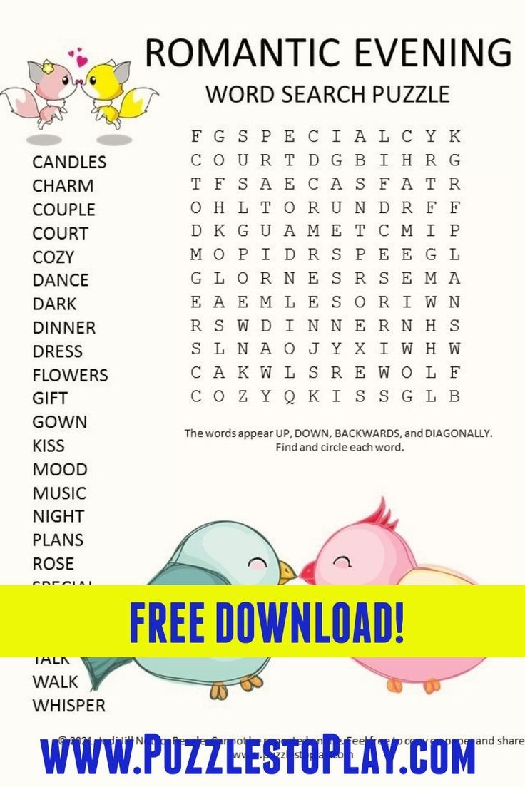 Romantic Evening Word Search Puzzle Romantic Evening Word Search Puzzle