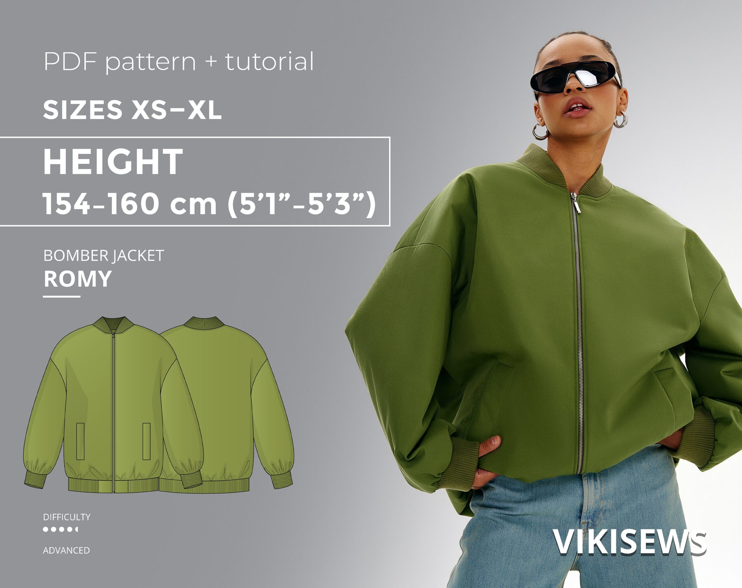 Romy Bomber Jacket PDF Sewing Pattern With Tutorial Size XS XL For 154 160 Cm Height Etsy Israel