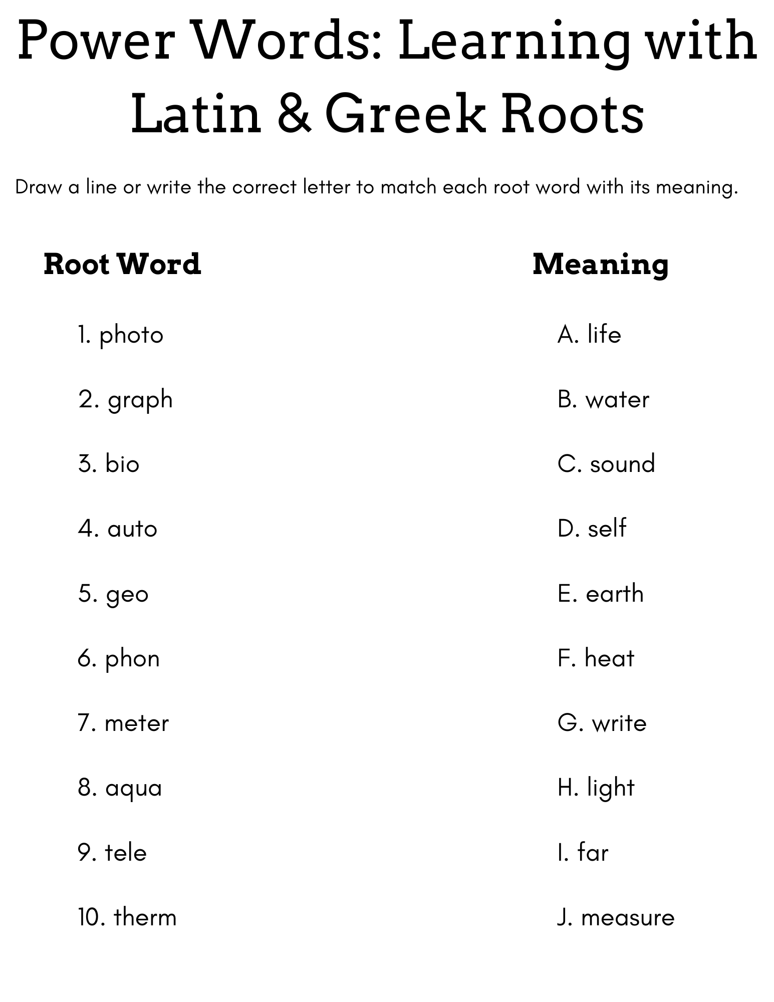 greek and latin roots worksheet greek and latin roots worksheet