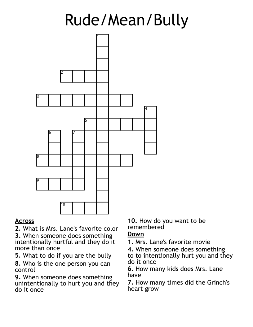 Rude Mean Bully Crossword WordMint Rude Mean Bully Crossword WordMint