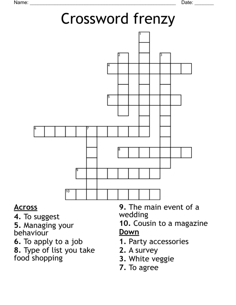 Sager s Homework Crossword WordMint