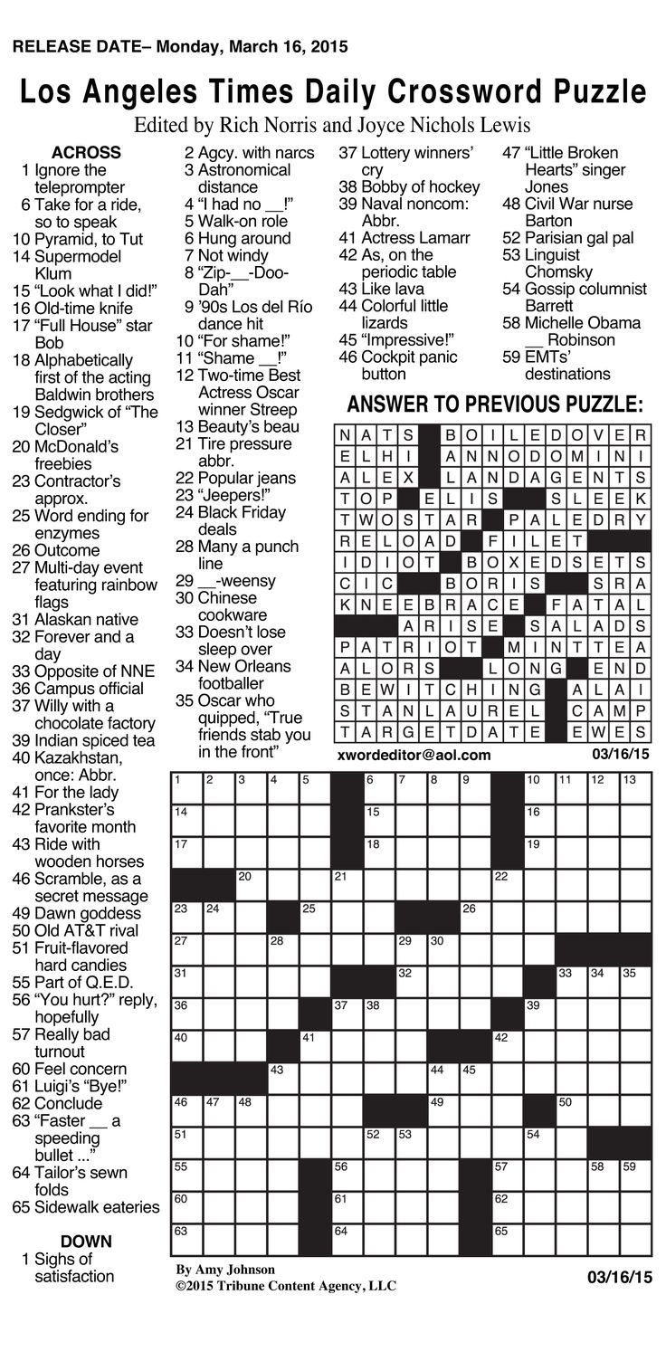 Sample Of Los Angeles Times Daily Crossword Puzzle grid Bottom Tribune Content Agency Sample Of Los Angeles Times Daily Crossword Puzzle grid Bottom Tribune Content Agency