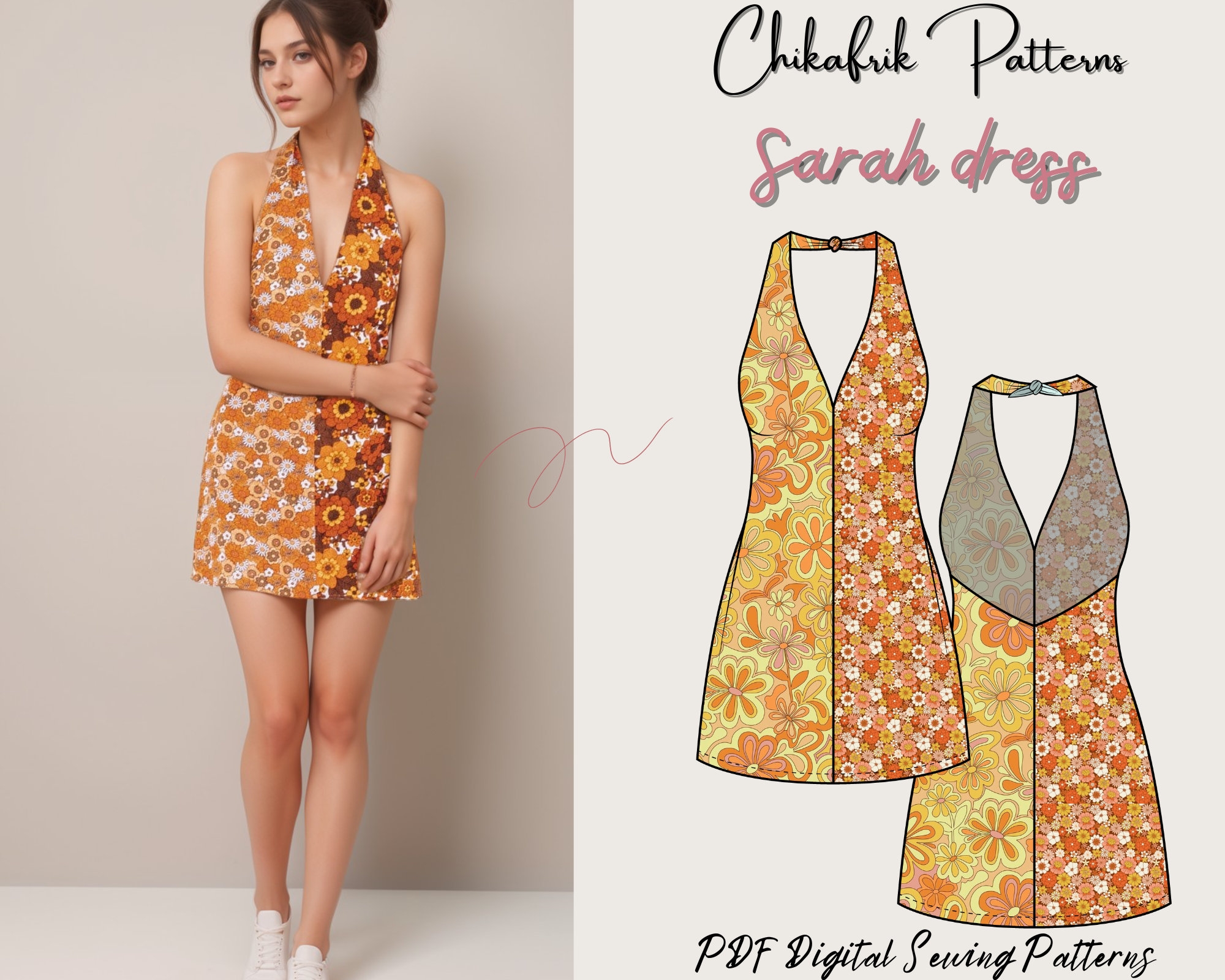 Sarah Halter Dress Pattern summer Dress Pattern women Dress Sewing Pattern pdf Sewing Pattern 15 Sizes 00 To 26 US Sizes