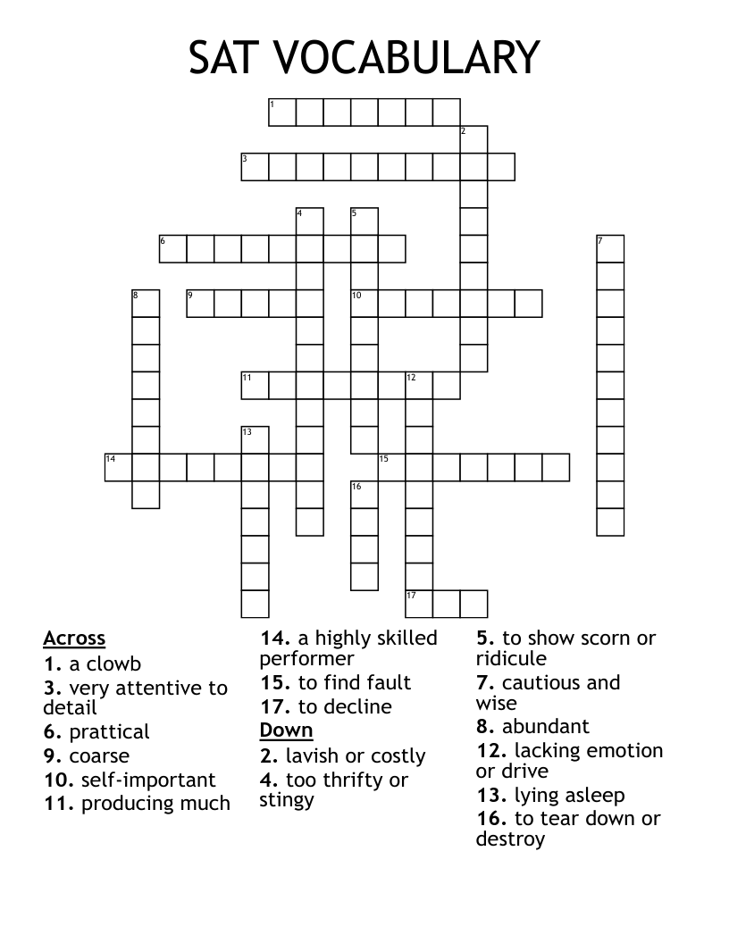 SAT VOCABULARY Crossword WordMint SAT VOCABULARY Crossword WordMint