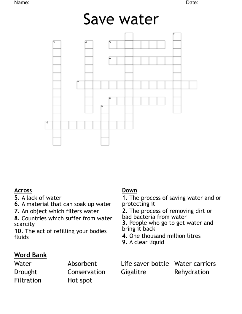 Save Water Crossword WordMint Save Water Crossword WordMint