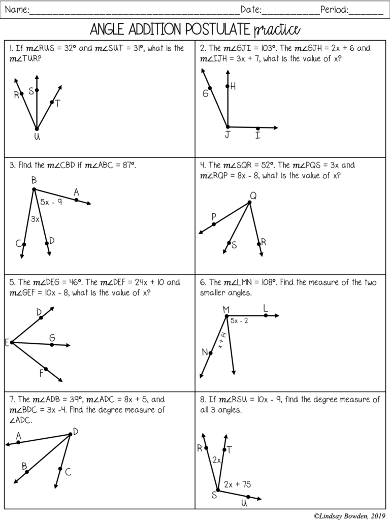 Segment And Angle Addition Postulate Notes And Worksheets Worksheets Library