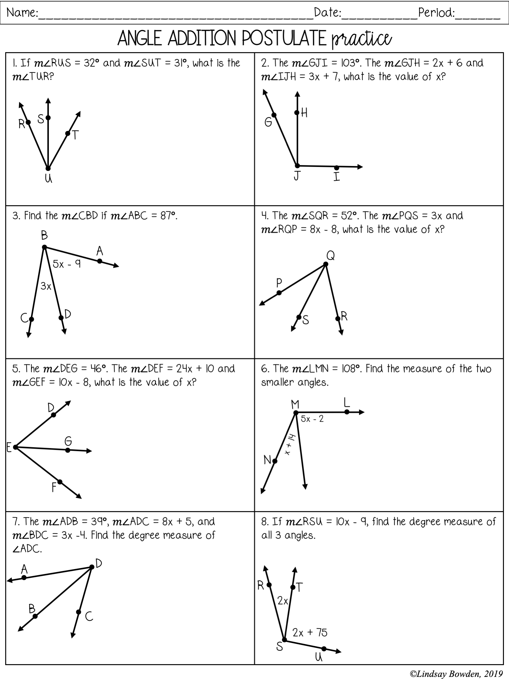 Segment And Angle Addition Postulate Notes And Worksheets Worksheets Library