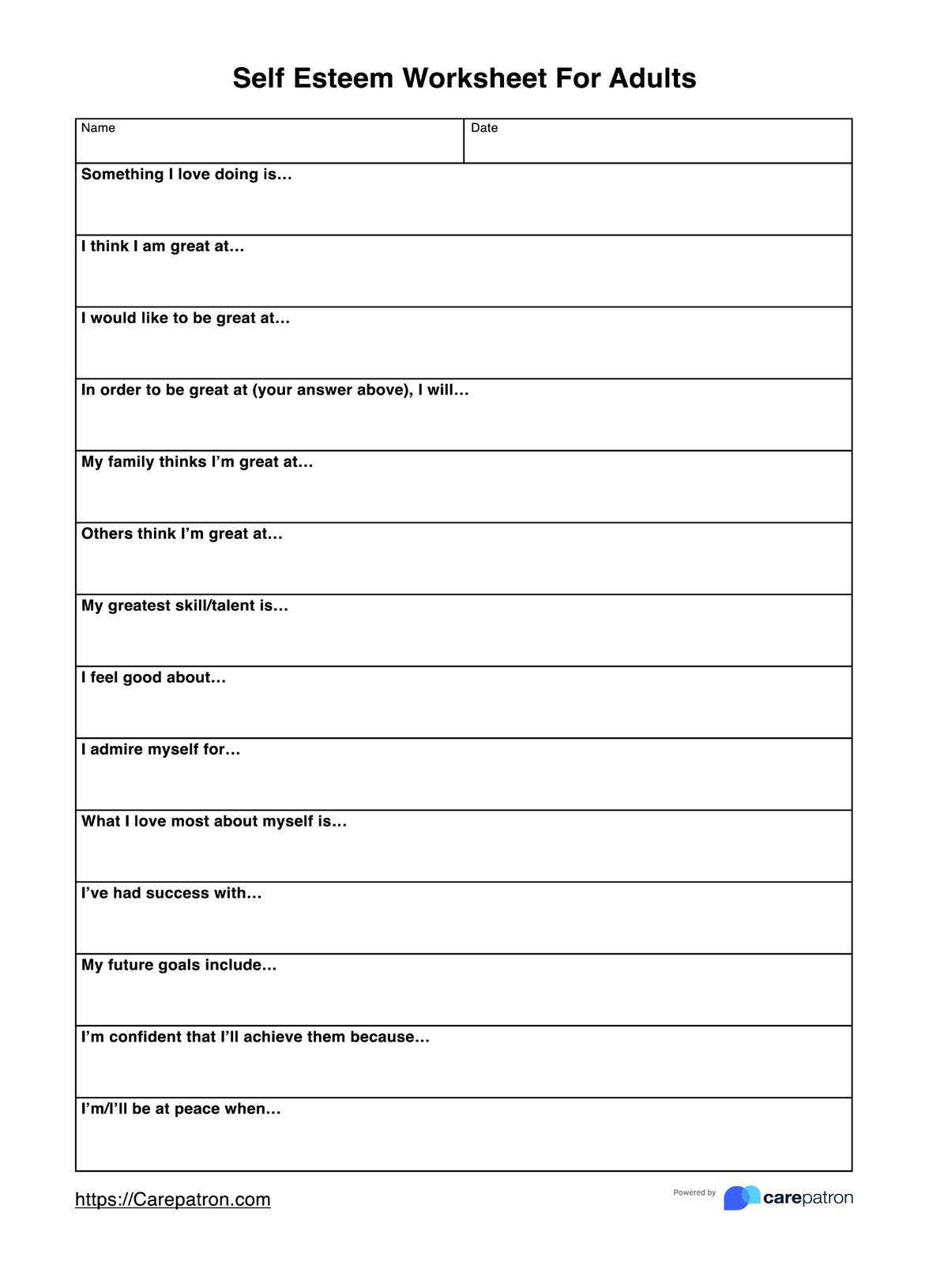 Self Esteem Worksheet For Adults Self Esteem Worksheet For Adults
