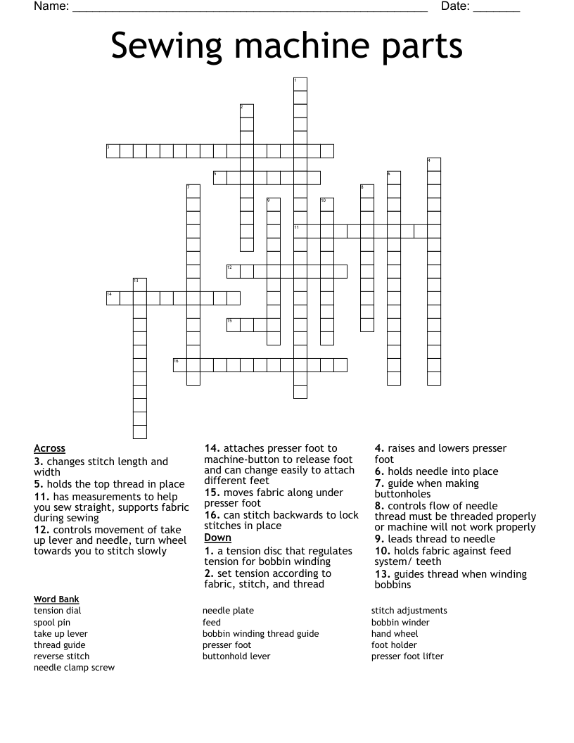 Sewing Machine Parts Crossword WordMint Sewing Machine Parts Crossword WordMint