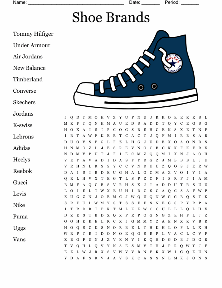 Shoe Brands Word Search WordMint