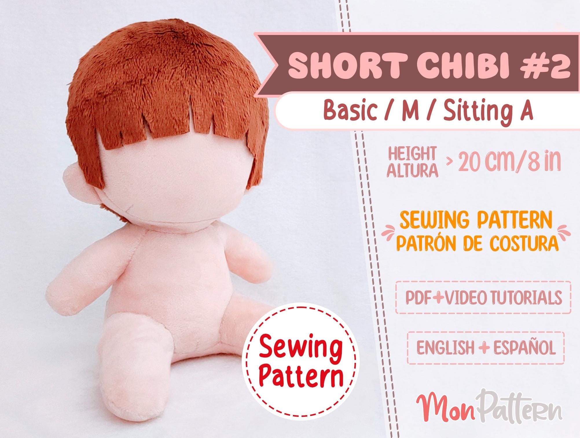 SHORT CHIBI 2 Basic M Sitting A PDF Sewing Pattern Spanish English instant Download Human Plush Doll Anime 8 In 7 In 20 Cm Etsy