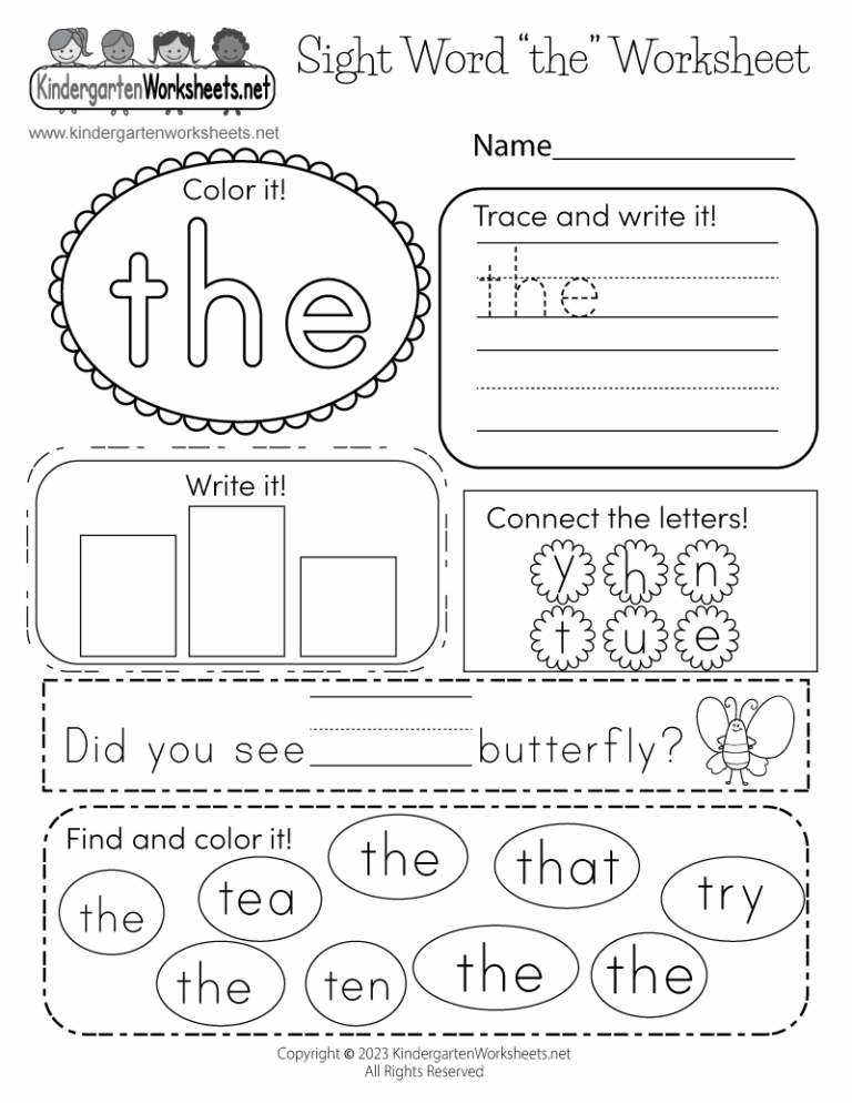 Sight Word the Worksheet Free Printable Digital PDF