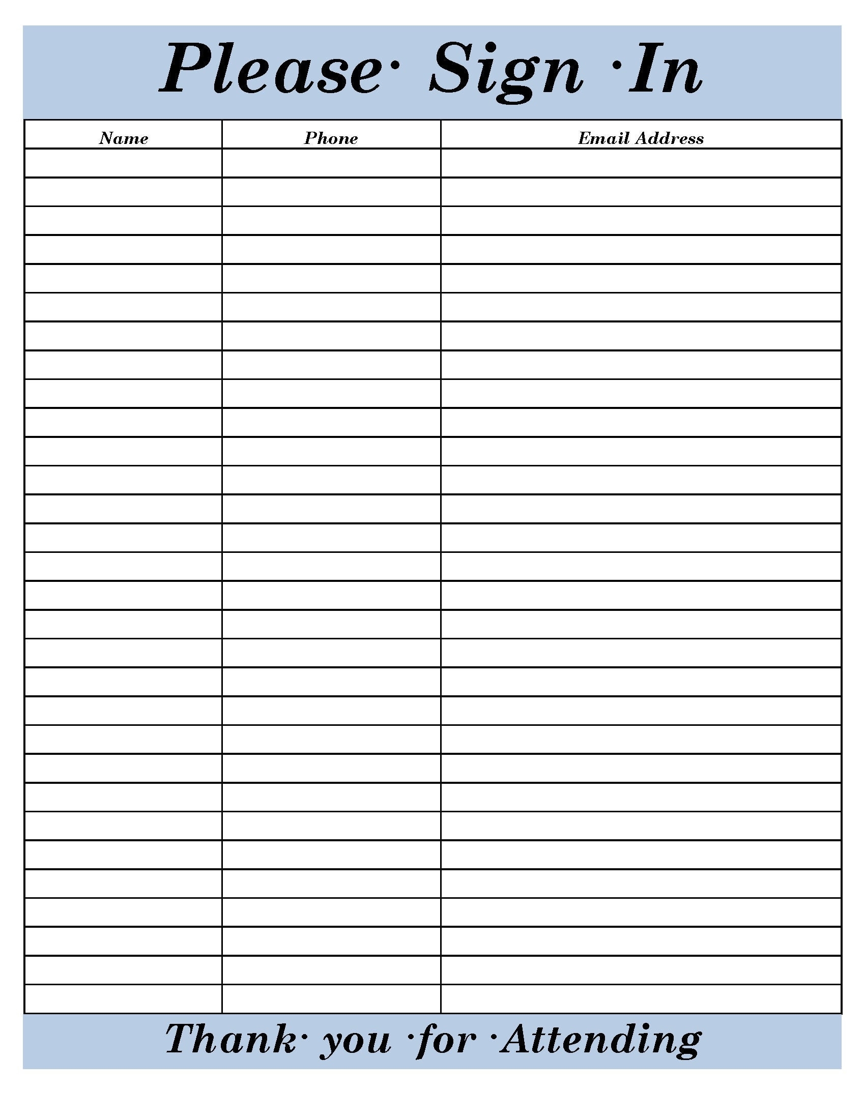 printable sign in sheet template printable sign in sheet template