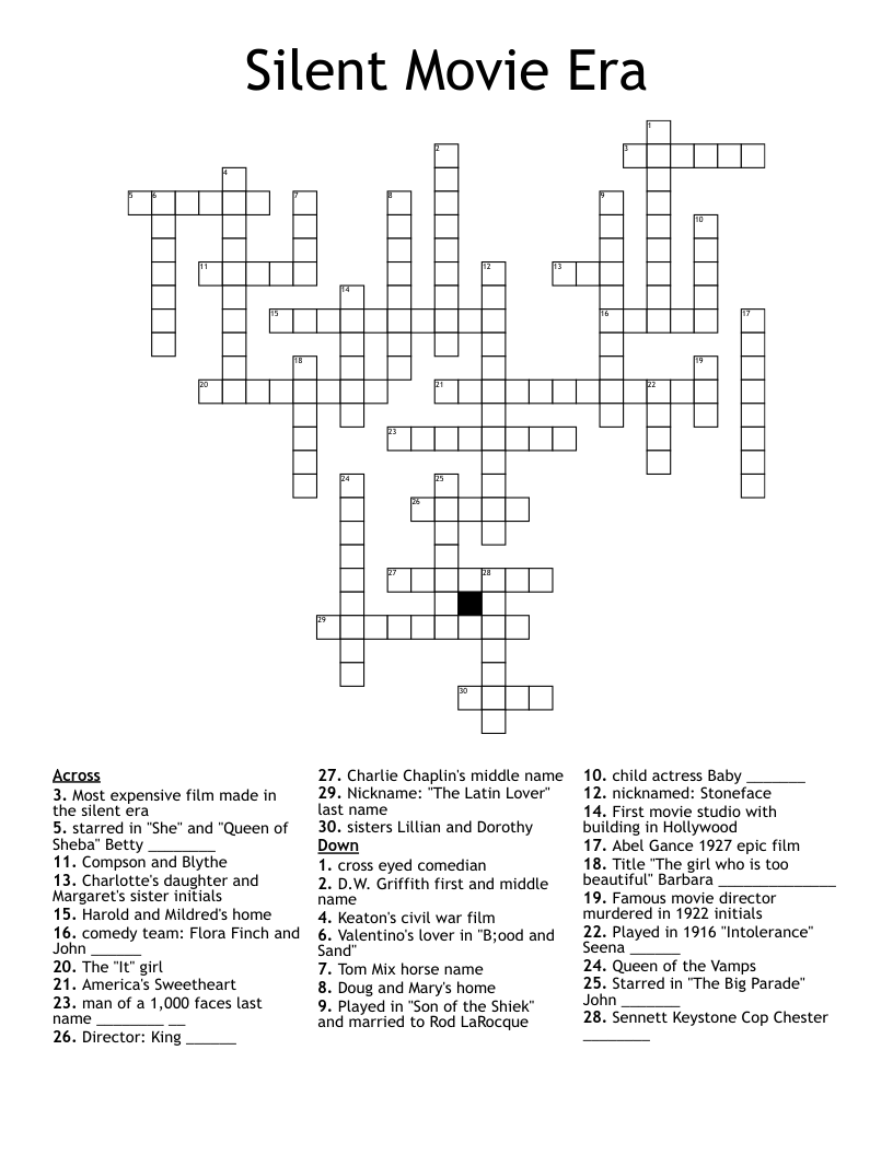 Silent Movie Era Crossword WordMint Silent Movie Era Crossword WordMint
