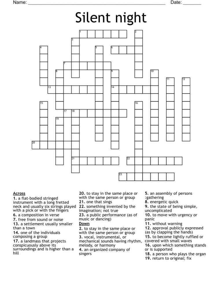Silent Night Crossword WordMint