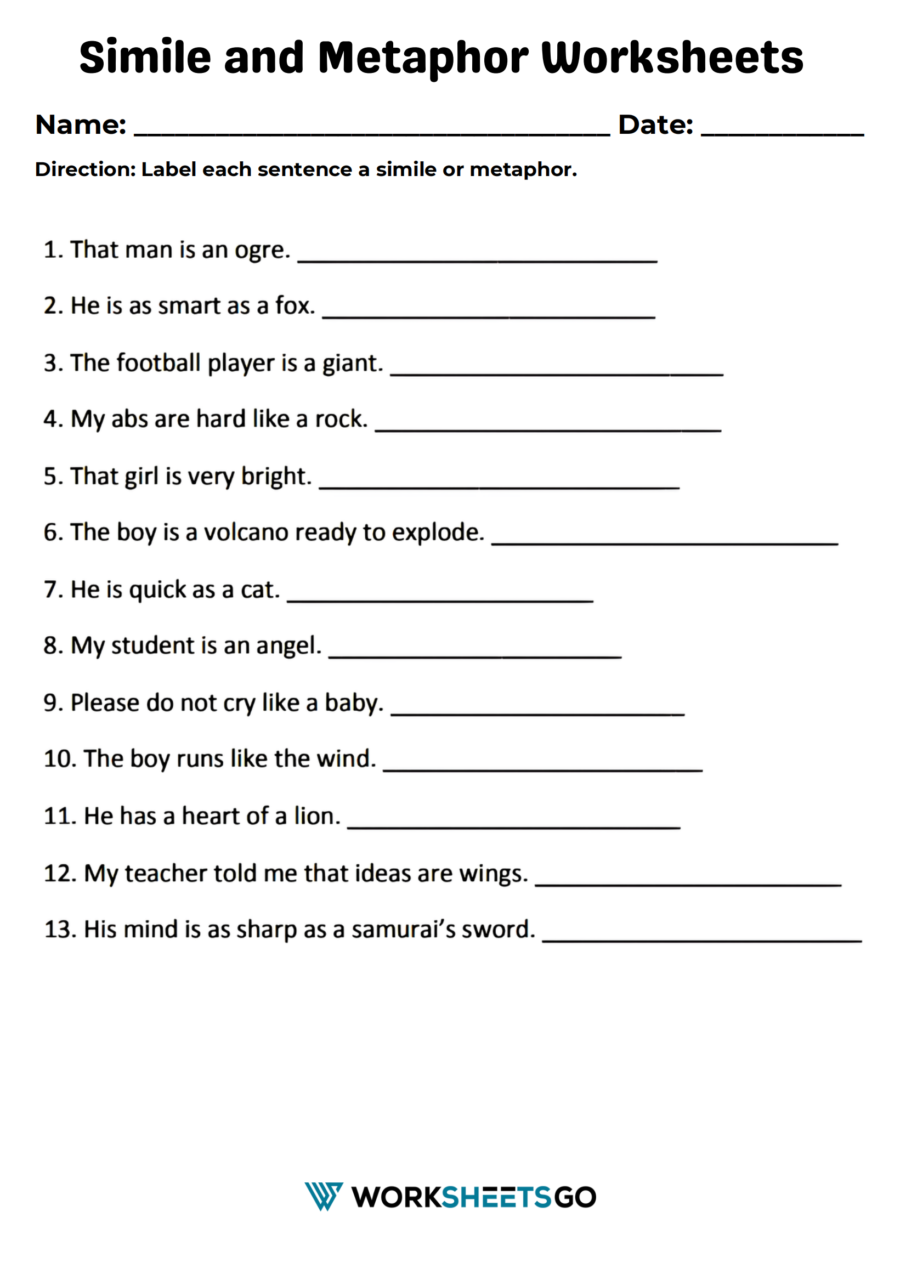 simile and metaphor worksheet simile and metaphor worksheet
