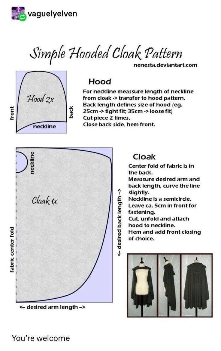 Simple Hooded Cloak Pattern