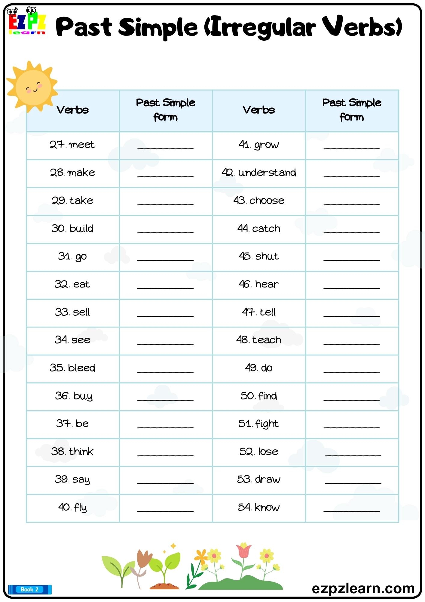 Simple Past Irregular Verbs Write The Verbs In The Simple Past Form Printable PDF Worksheet Part 2 Ezpzlearn Simple Past Irregular Verbs Write The Verbs In The Simple Past Form Printable PDF Worksheet Part 2 Ezpzlearn