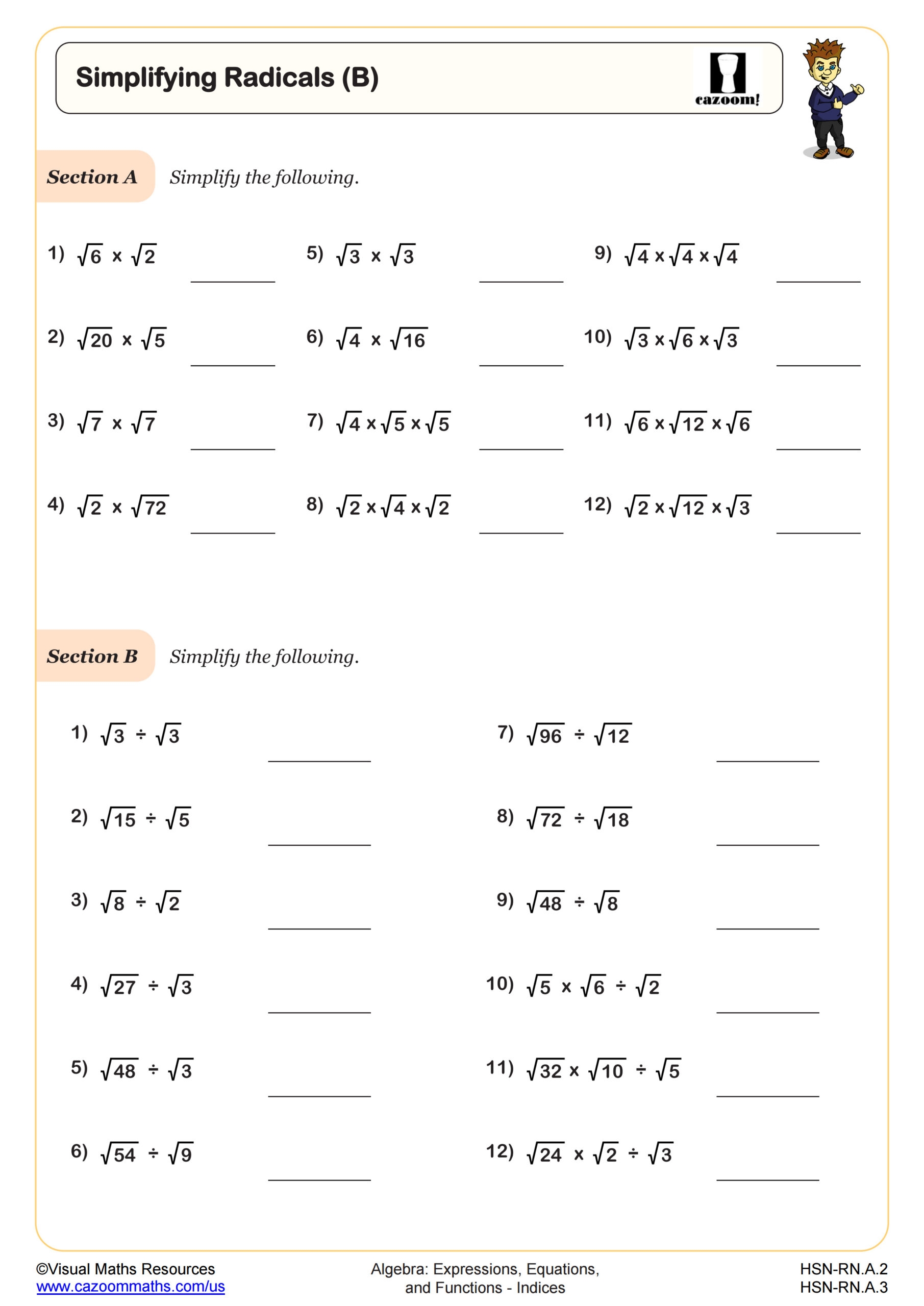 Simplifying Radicals B Worksheet Fun And Engaging Algebra I PDF Worksheets Cazoom Math Simplifying Radicals B Worksheet Fun And Engaging Algebra I PDF Worksheets Cazoom Math