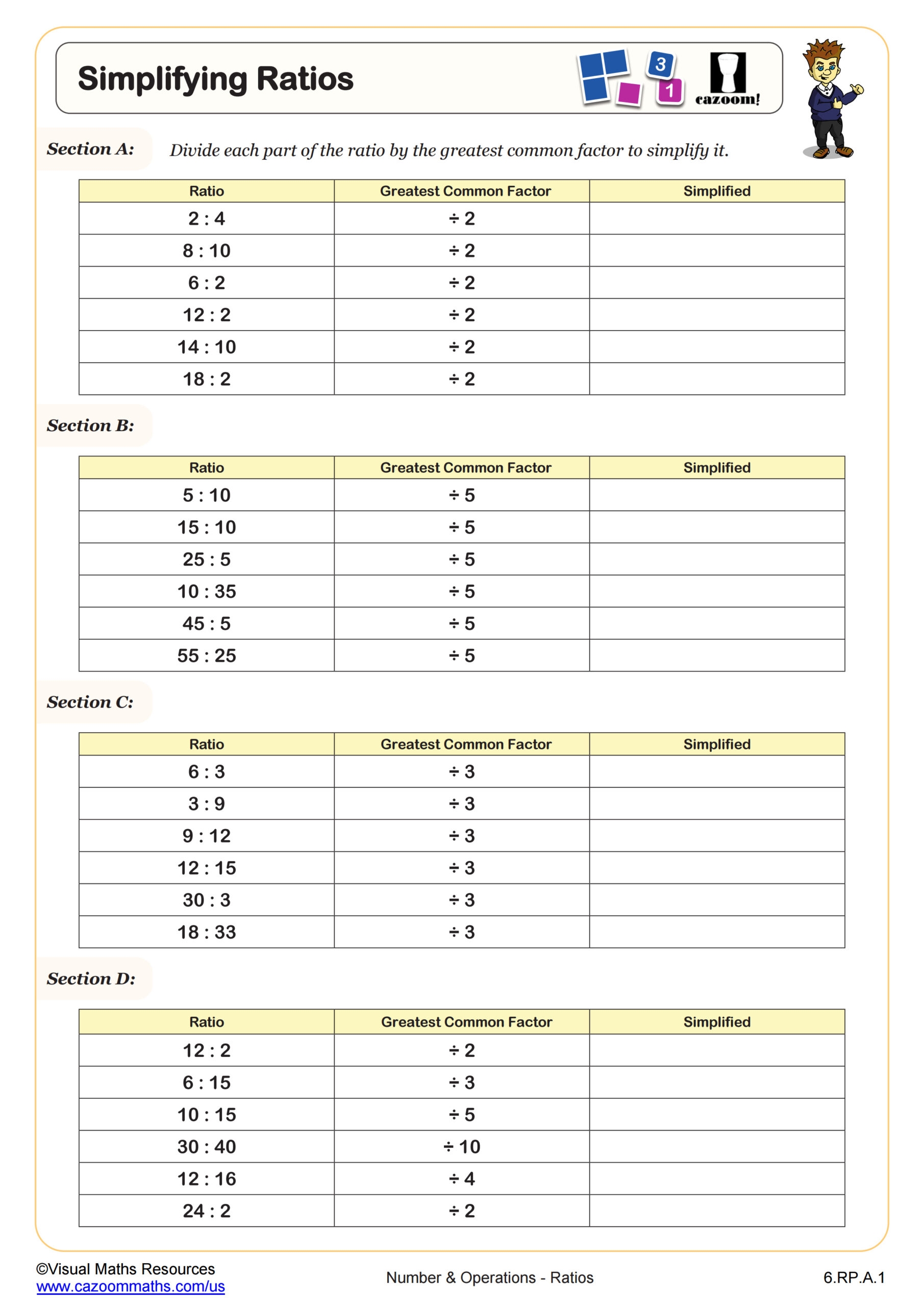 Simplifying Ratios Worksheet Fun And Engaging 6th Grade PDF Worksheets Cazoom Math Simplifying Ratios Worksheet Fun And Engaging 6th Grade PDF Worksheets Cazoom Math