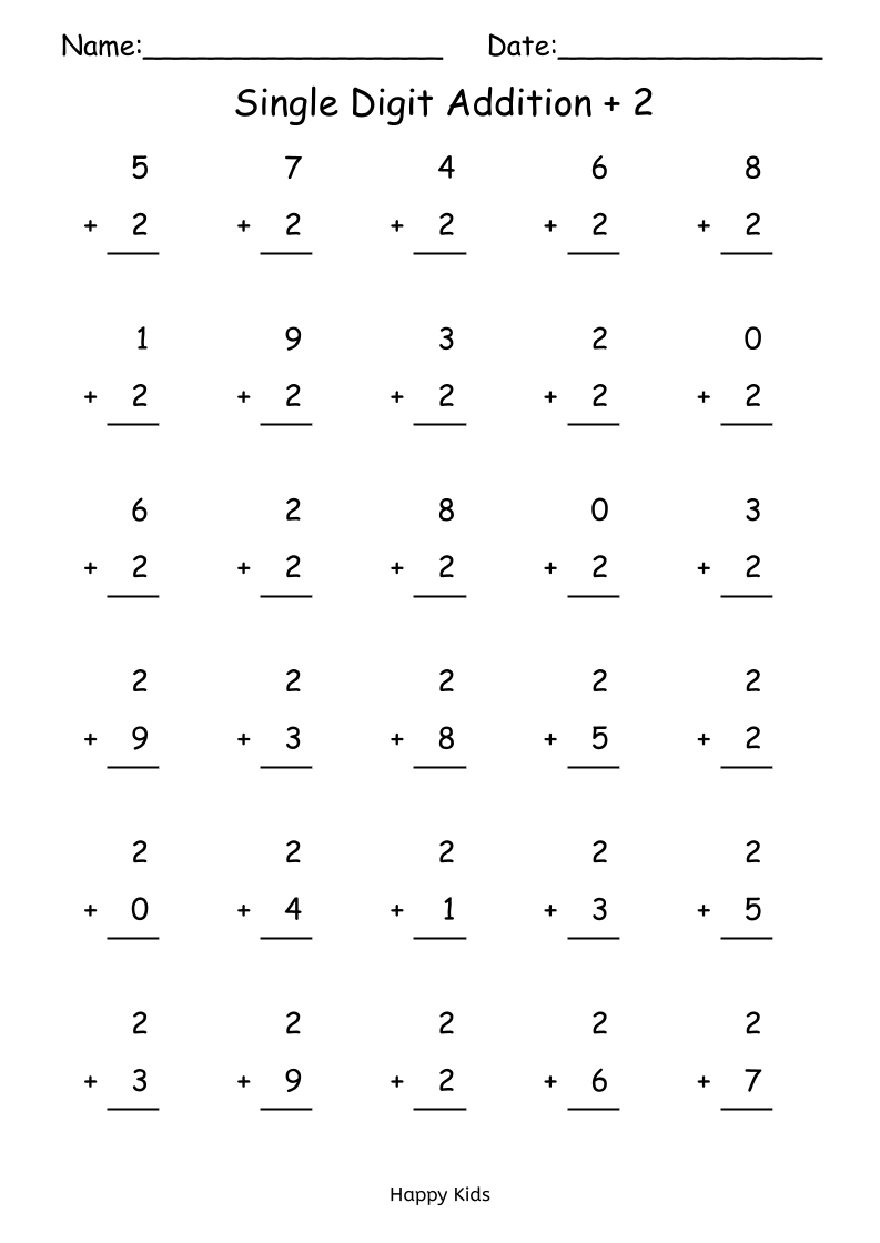 one digit addition worksheets