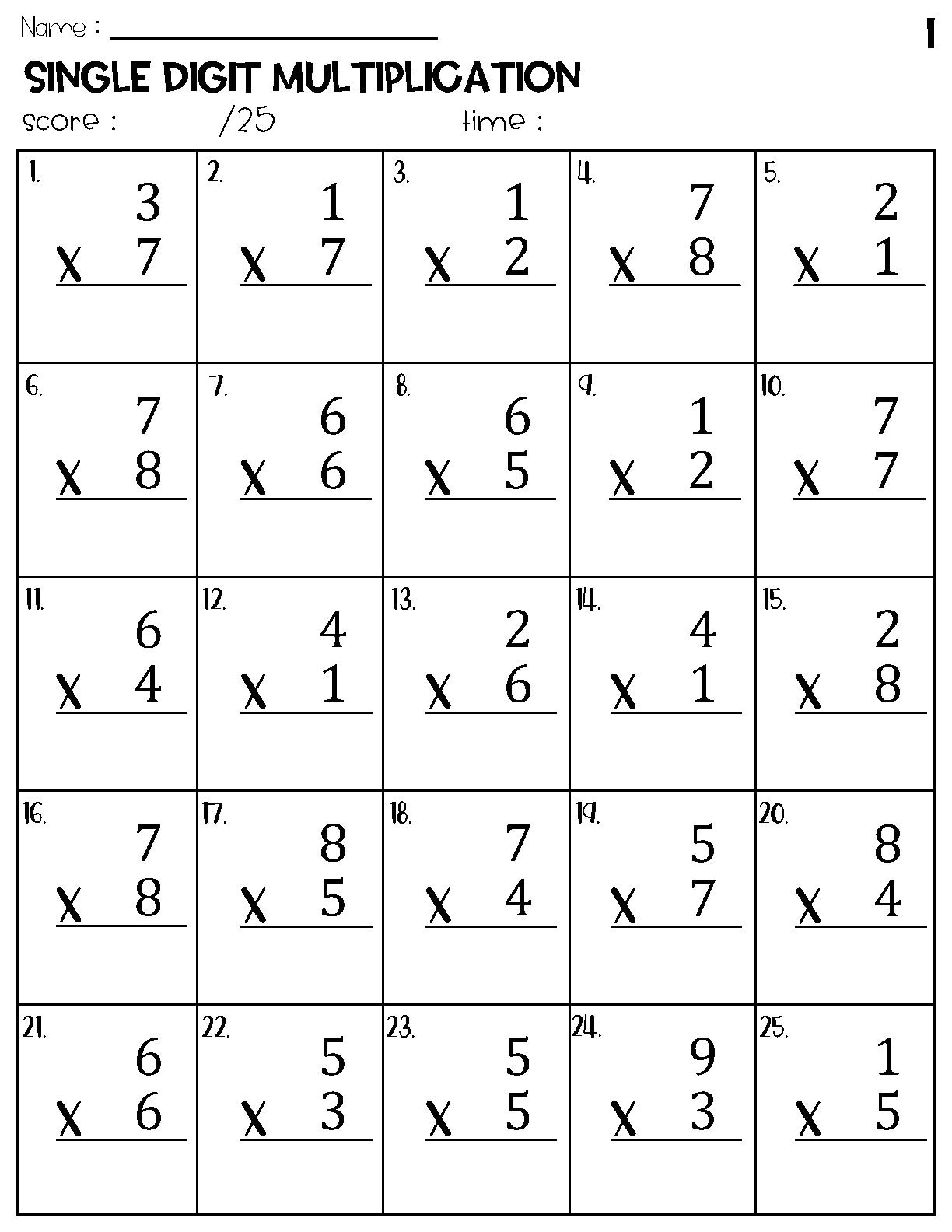 Single Digit Multiplication Worksheets Etsy Single Digit Multiplication Worksheets Etsy