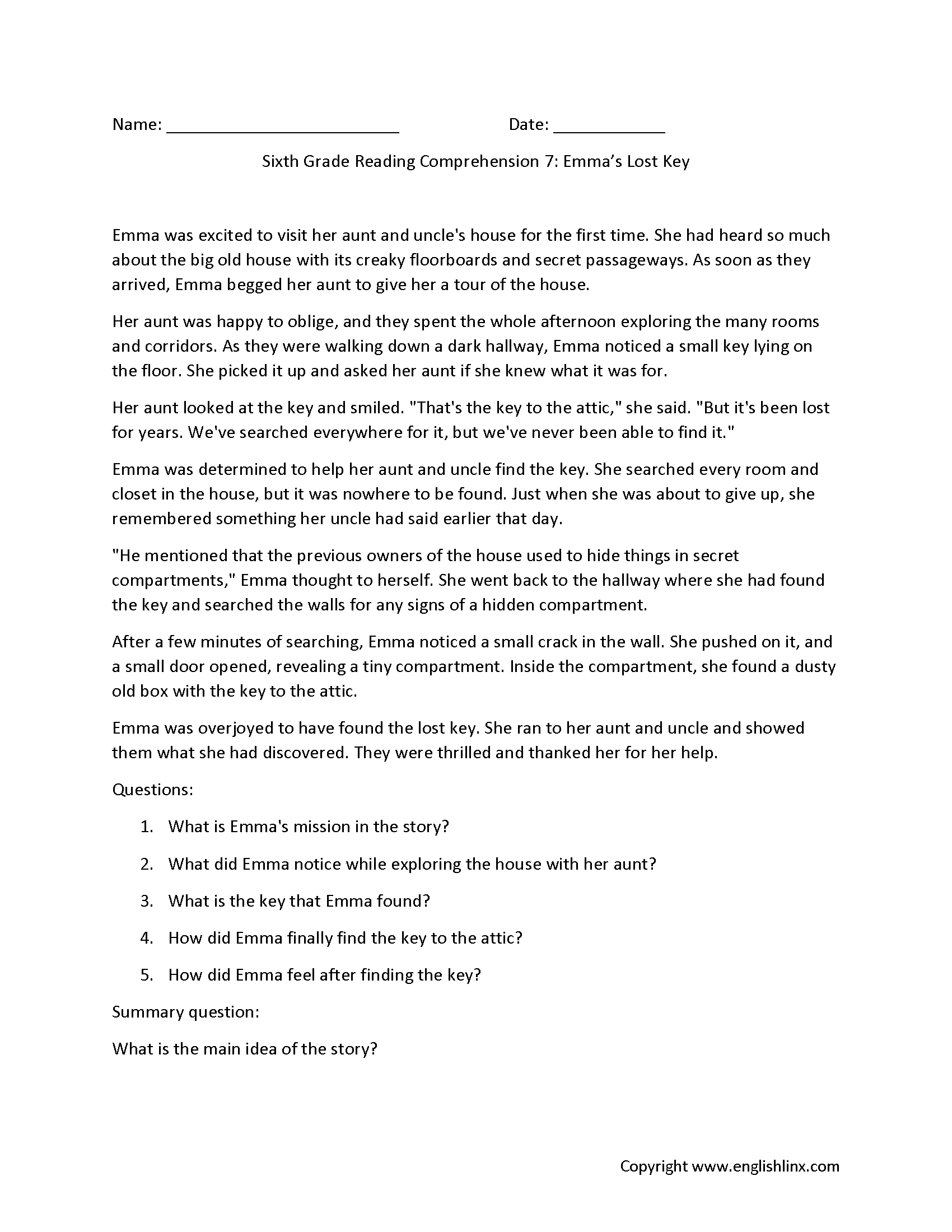 Sixth Grade Reading Comprehension Worksheets Free Printable 6th Grade Reading Passages Sixth Grade Reading Comprehension Worksheets Free Printable 6th Grade Reading Passages